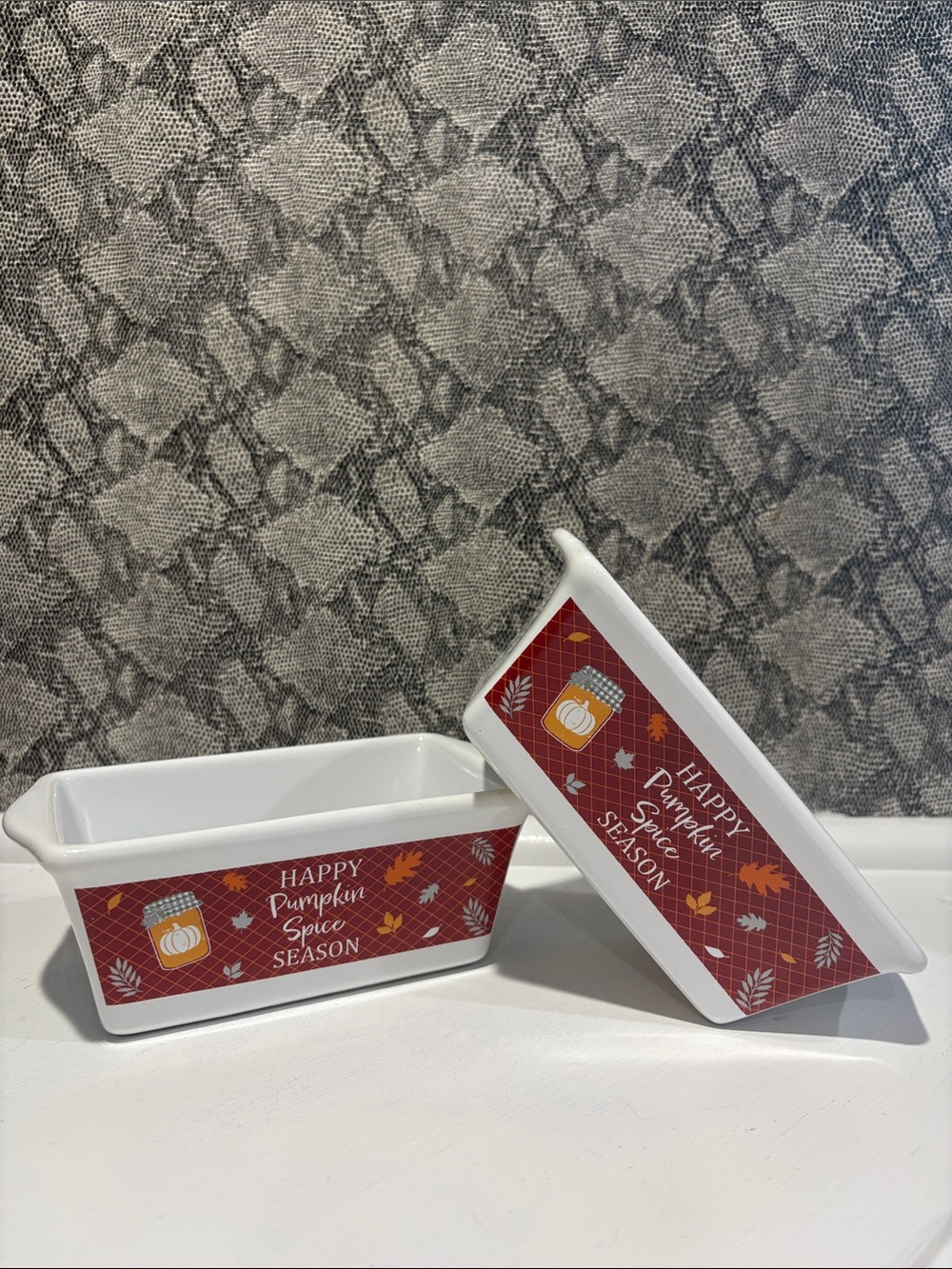 NWT Set of 2 Royal Norfolk Fall Mini Loaf Pans Happy Pumpkin Spice Season !